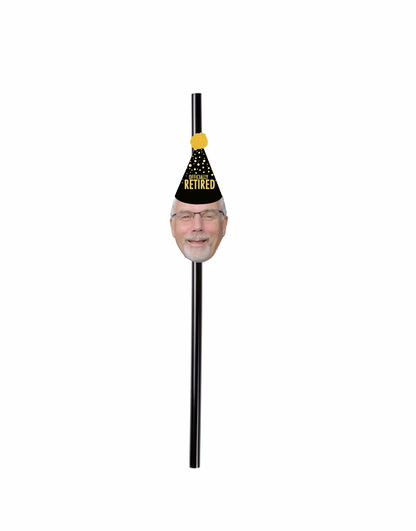 Personalized Retirement Party Hat Face Straws