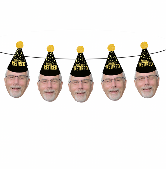 Personalized Retirement Party Hat Face Banner