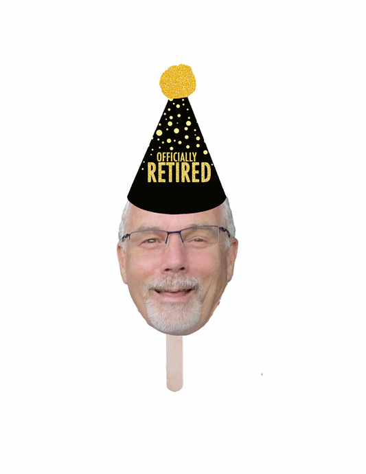 Personalized Retirement Party Hat Face Stick