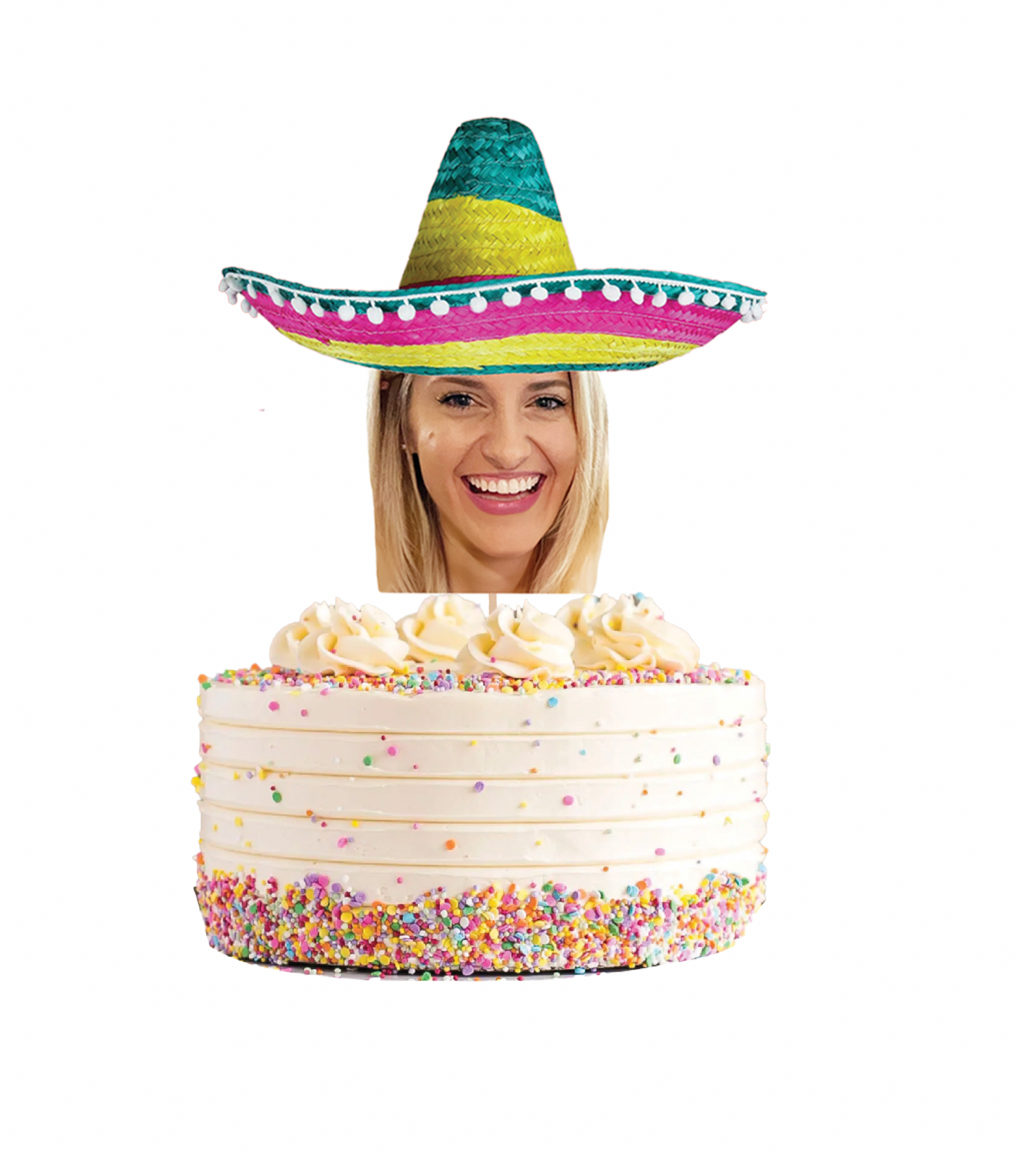 Personalized Sombrero Hat Face Cake Topper