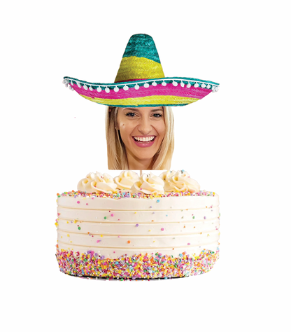 Personalized Sombrero Hat Face Cake Topper