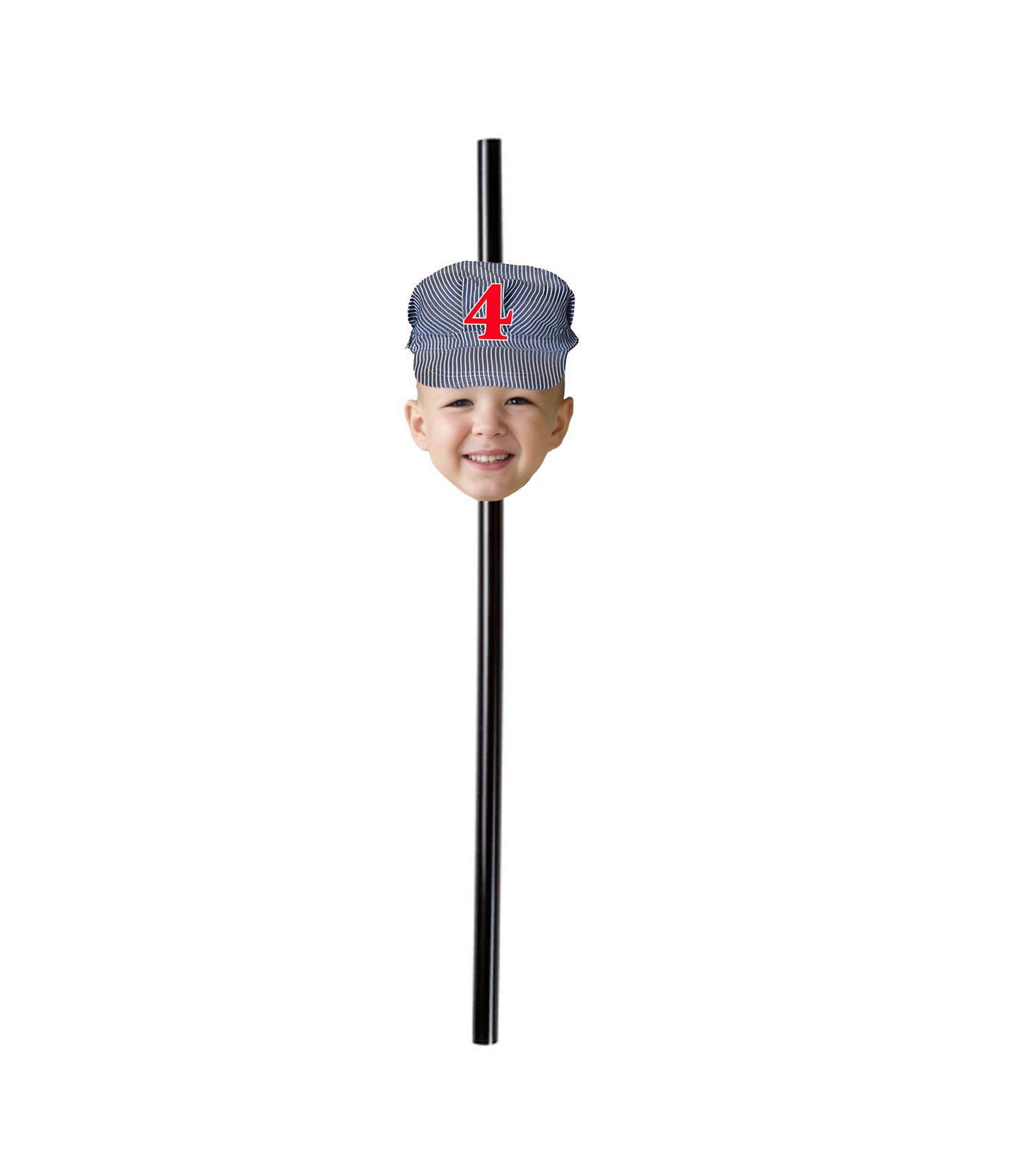 Personalized Train Conductor Party Hat Face Straws