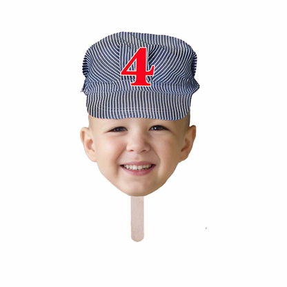 Personalized Train Conductor Party Hat Face Stick