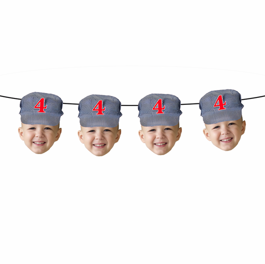 Personalized Train Conductor Hat Face Banner