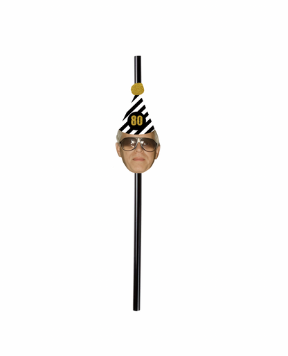 Personalized Black And White Striped Hat Party Hat Face Straws