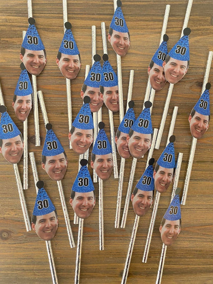 Blue and Silver Face Straws, Personalized Face, Straws with Pictures, Personalized Straws Picture, Straw with your Face, Digital File