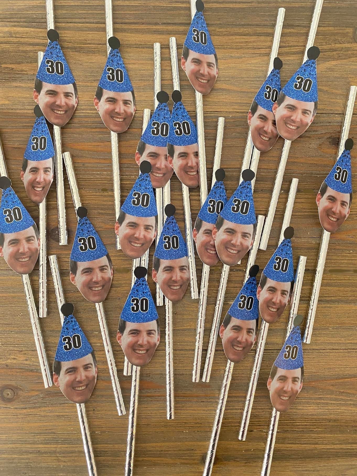 Blue and Silver Face Straws, Personalized Face, Straws with Pictures, Personalized Straws Picture, Straw with your Face, Digital File