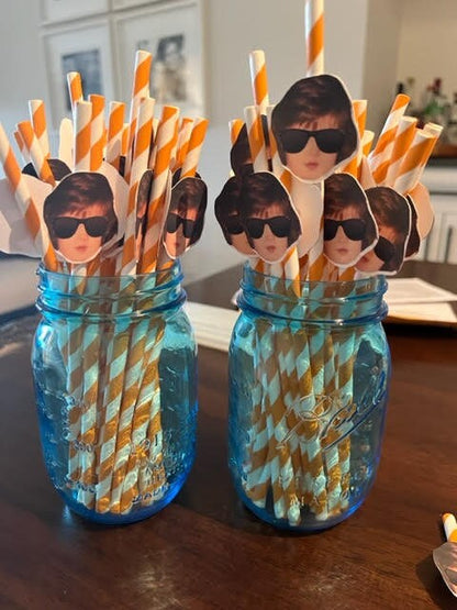 Blue and Silver Face Straws, Personalized Face, Straws with Pictures, Personalized Straws Picture, Straw with your Face, Digital File