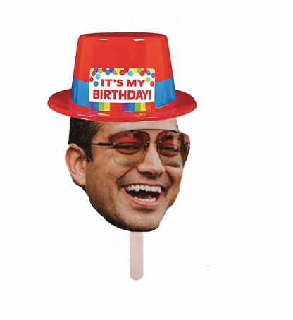 Personalized Red "It's My Birthday!" Party Hat Face Stick