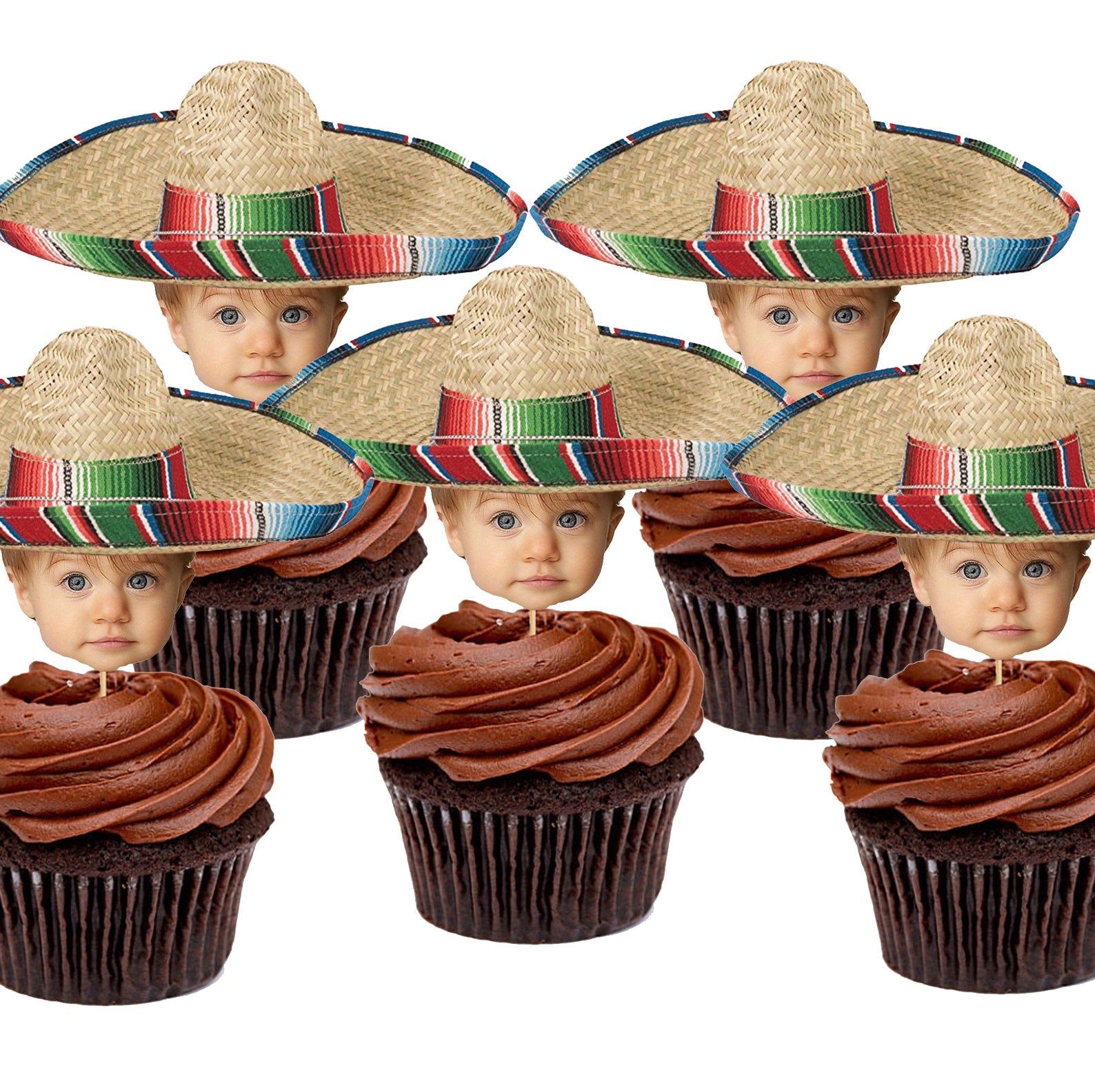 Mexican Sombrero Picture Mini Cupcake Toppers, Fiesta Sombrero Picture Mini Cupcake Toppers, Fiesta Birthday, Face Mini Cupcakes Toppers