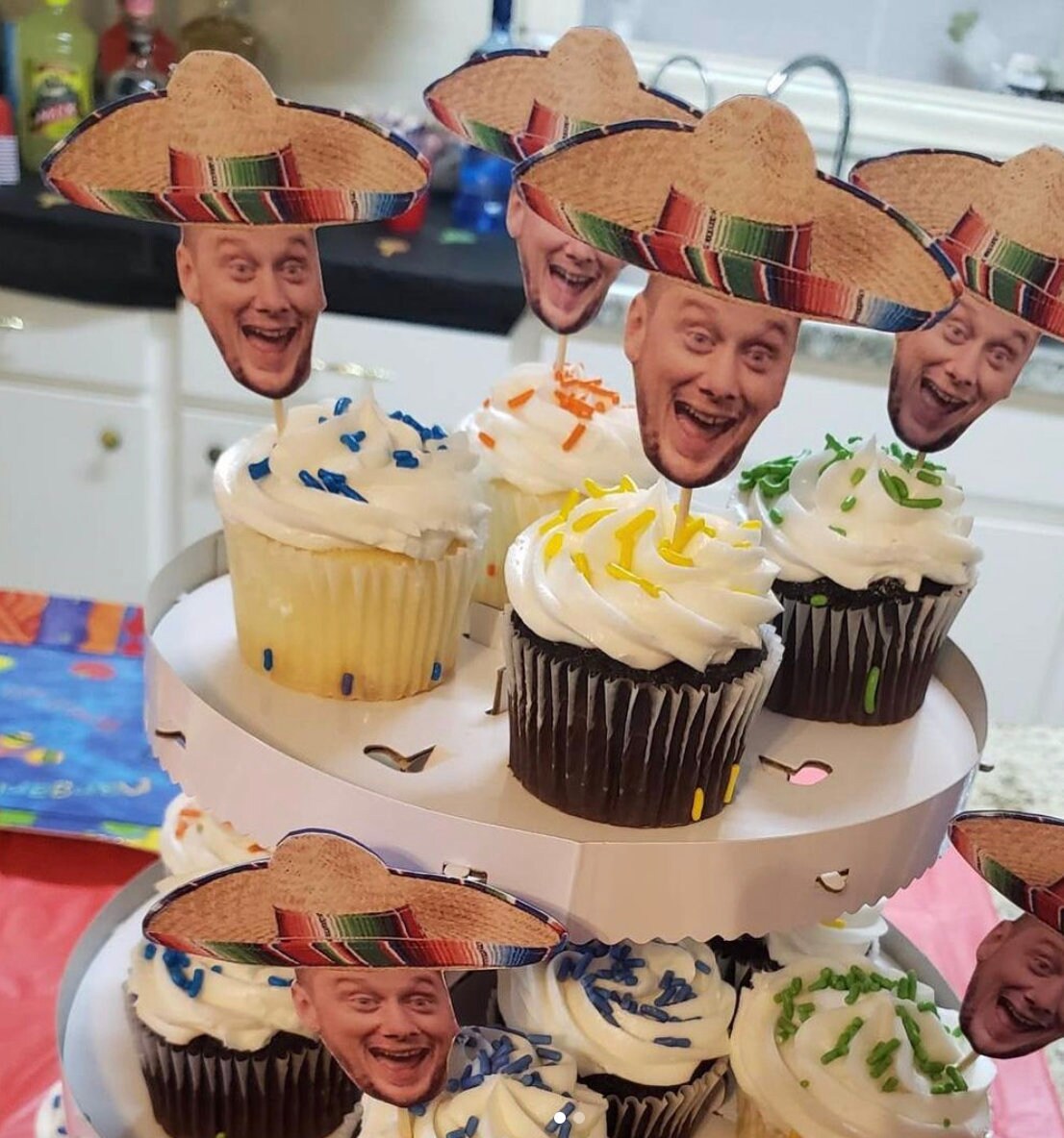 Mexican Sombrero Picture Mini Cupcake Toppers, Fiesta Sombrero Picture Mini Cupcake Toppers, Fiesta Birthday, Face Mini Cupcakes Toppers