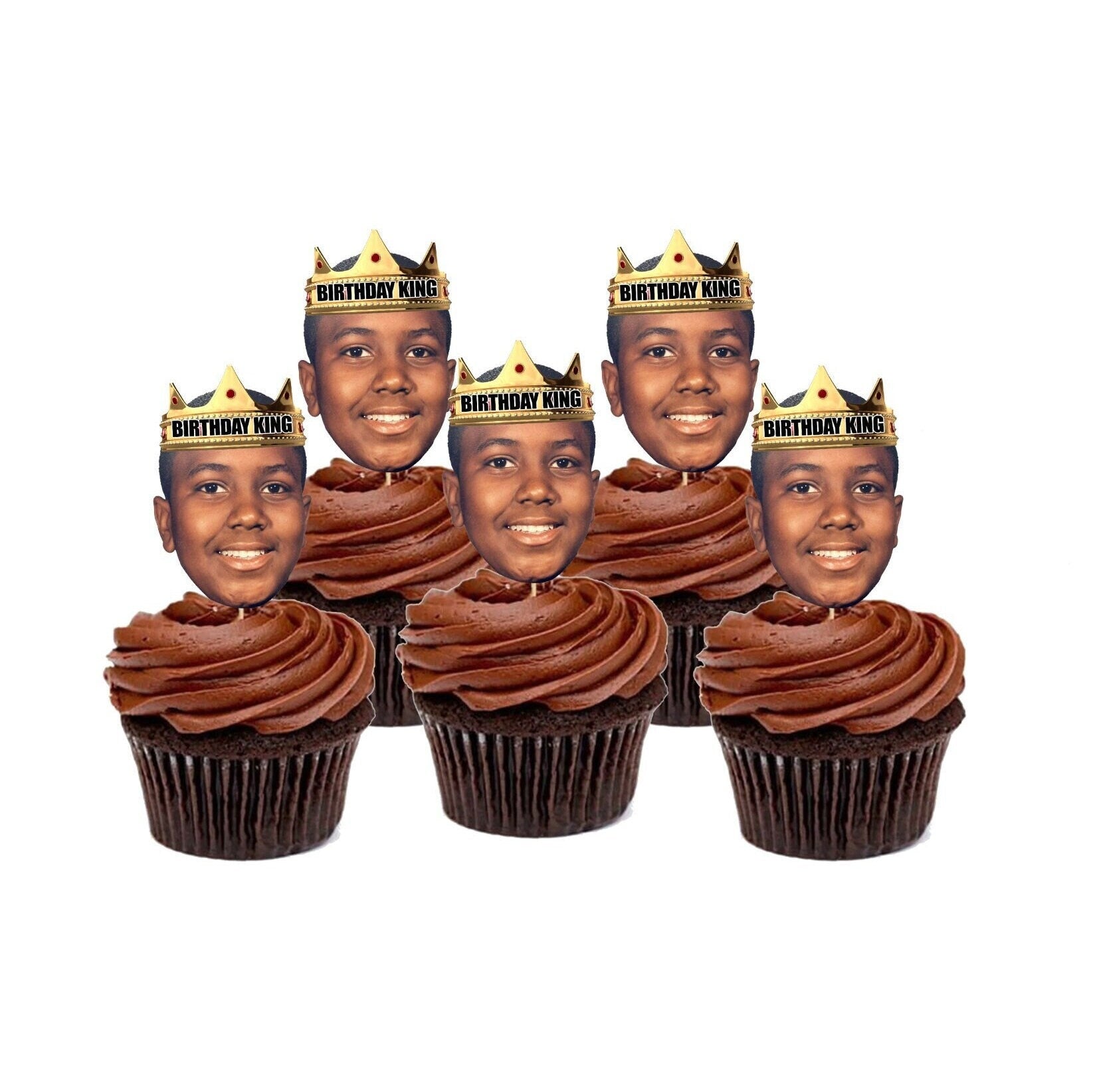 Face Birthday King Cupcake Toppers, Birthday King Cupcake Toppers, Crown Cupcake Topper